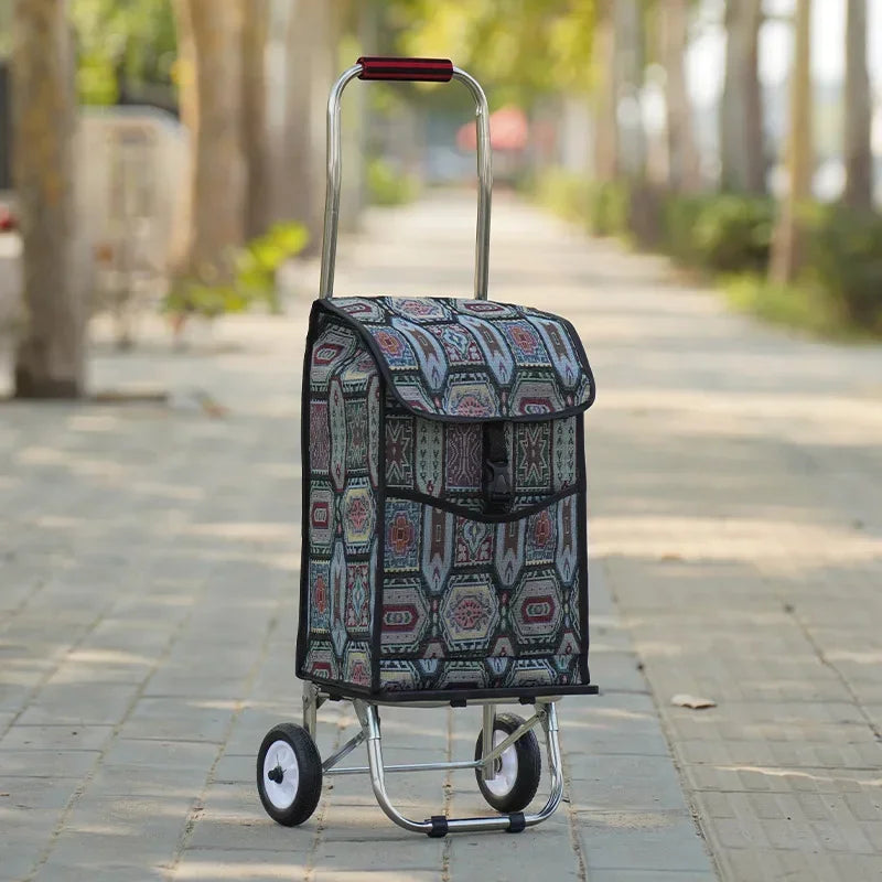 Household Goods Shopping Cart Folding Supermarket Vegetable Market Shopping Cart Oxford Stainless Steel Frame Pull Rod Truck Oasis Select Suit A