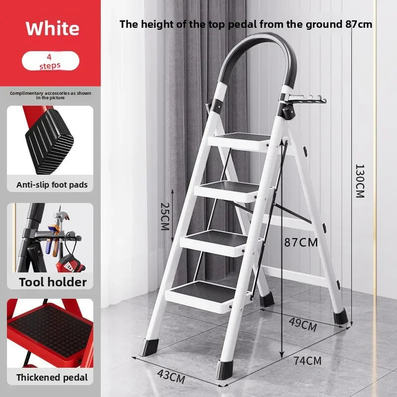Herringbone Ladder Household Ladder Folding Telescopic Multifunctional Indoor Stairs Thickened Climbing Ladder Escalator Oasis Select C-White-4