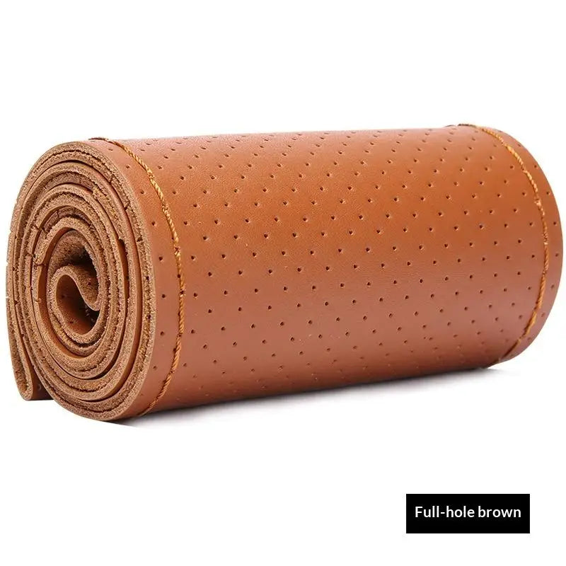 Hand Sewn Car Steering Wheel Protective Cover Leather Breathable Anti Slip Universal Suitable 38cm Elastic Band Texture Decor Oasis Select Dark brown