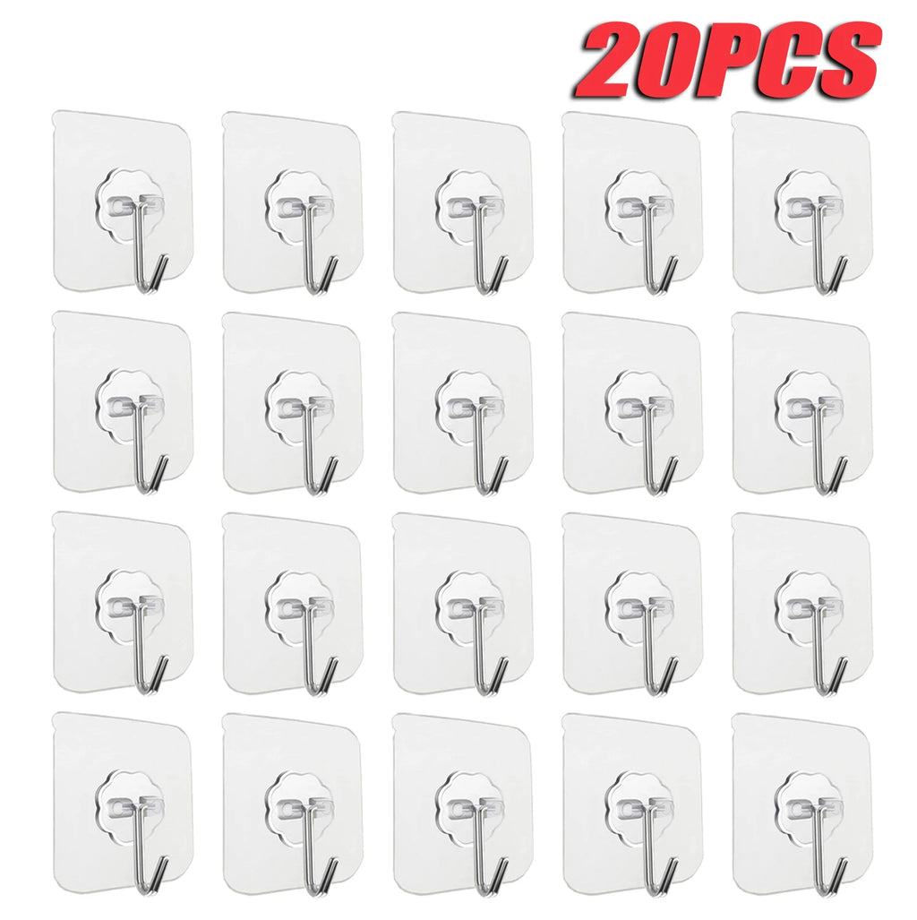 100-300PCS Transparent Stainless Steel Self-Adhesive Hooks Bathroom Towel Clothes Storage Sticker Hooks Key Hangers Storage Oasis Select 20 PCS