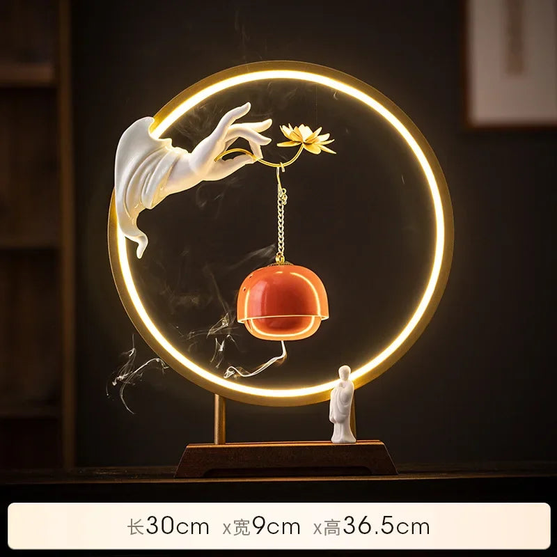 New Chinese Zen Buddha Hand Lotus Incense Decoration Creative Living Room Decorative Light Ring Reverse Flow Incense Burner Oasis Select Red A