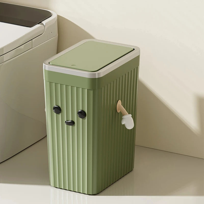 1pc Push-button waste bin, large capacity, non-slip base, sealed odour-proof lid, suitable for kitchens, bathrooms, offices Oasis Select Cute green