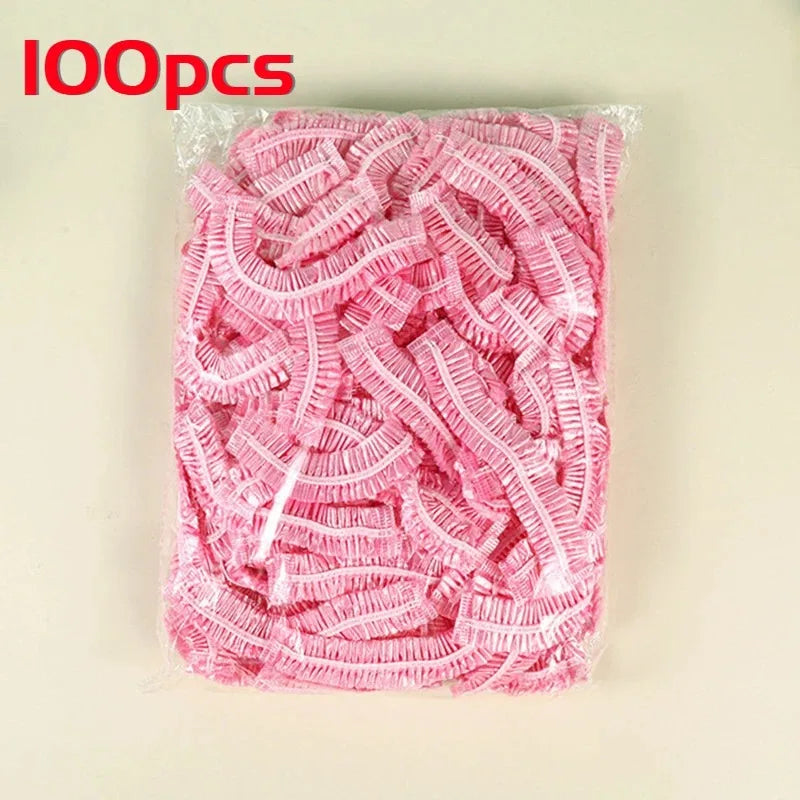 Women's Disposable Shower Cap, Plastic Waterproof Head Cover, Pink Spa Salon, Hotel Hair Dye, Elastic Hair Cap, 100 Pieces/set Oasis Select Pink 1