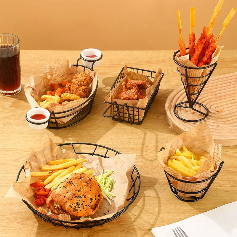 Fries Stand Fried Chicken Display Rack Stainless Appetizers Stand Cone Baskets Sauce Salad Dipping Cup Kitchen Party Tool Oasis Select