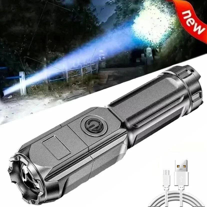 USB Rechargeable LED Zoomable Flashlight – 3 Modes, IPX-4