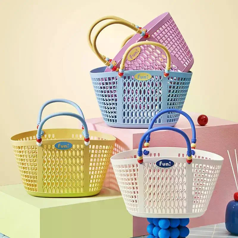 Portable Plastic Storage Basket With Handle Waterproof Dustproof Organizer for Bathing Swimming Travel Laundry Use Oasis Select
