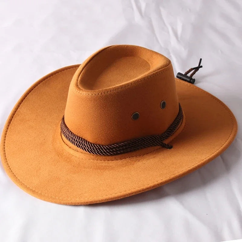 Western Cowboy Hat Vintage Wide Brim, Sun Protection Outdoor Hat for Riding Camping Hiking, Solid Color Jazz Basin Hat Oasis Select
