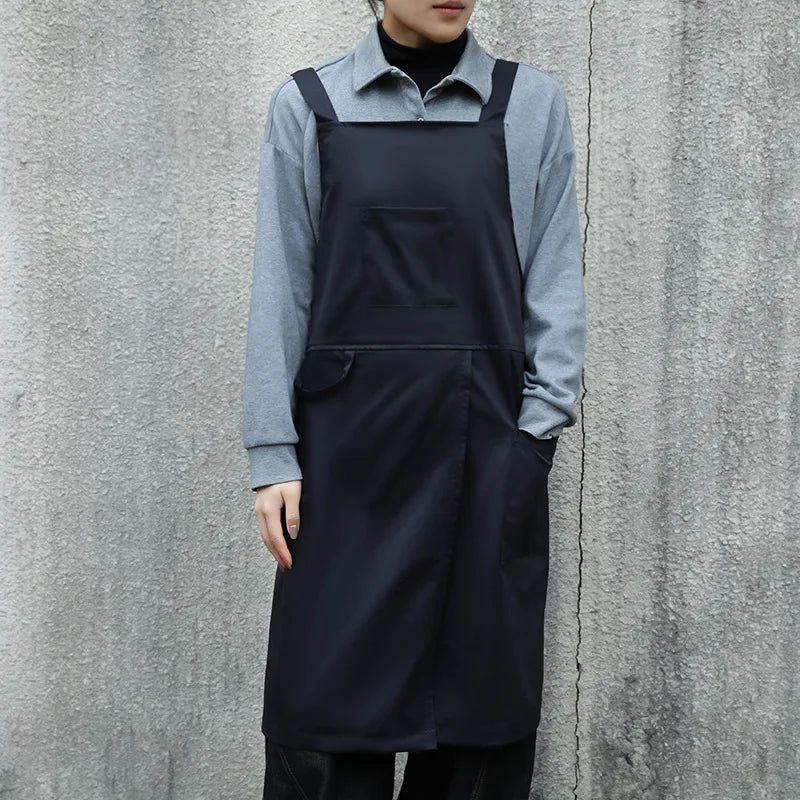 Oil-proof Waiter Work Apron with Pocket for Cafe Salon Nails Shop Anti-dirty Cross-back Women's Kitchen Apron for Cooking Baking Oasis Select Black