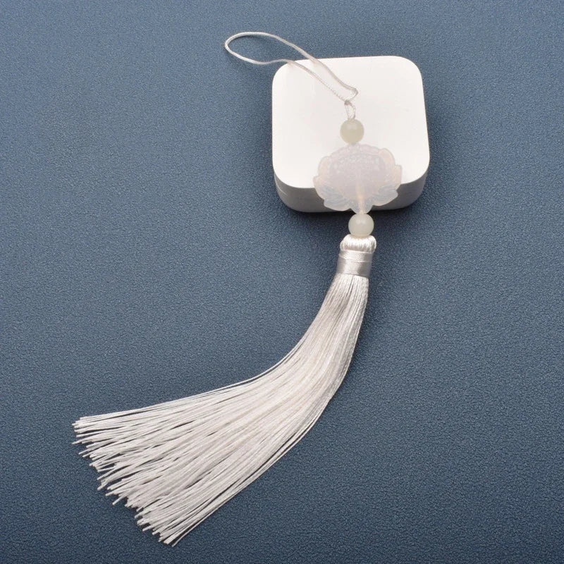 1 Pcs White jade lotus Fringe Trim Bookmark Silk Tassels Pendant DIY Sewing Curtains Accessories Clothes Bag Craft Supplies Oasis Select White 1 PCS