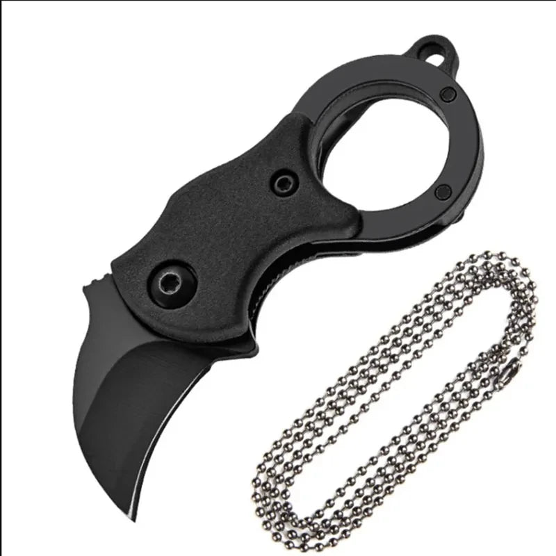 Camping small mini portable knife EDC keychain pocket stainless steel peeler fixed blade multifunctional tool with chain Oasis Select black