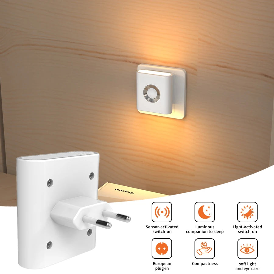 LED Night Light with EU Socket Motion Sensor Warm White Wall Lamp Dual-head Luminous Ambient Light for Bedroom Staircase Toilet Oasis Select