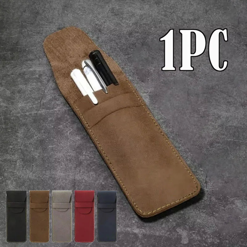 Vintage Leather Pen Case Pocket Pen Pouch Pen Sleeve Mini Stationery Organizer Bag For Students Office Women Men Business Travel Oasis Select