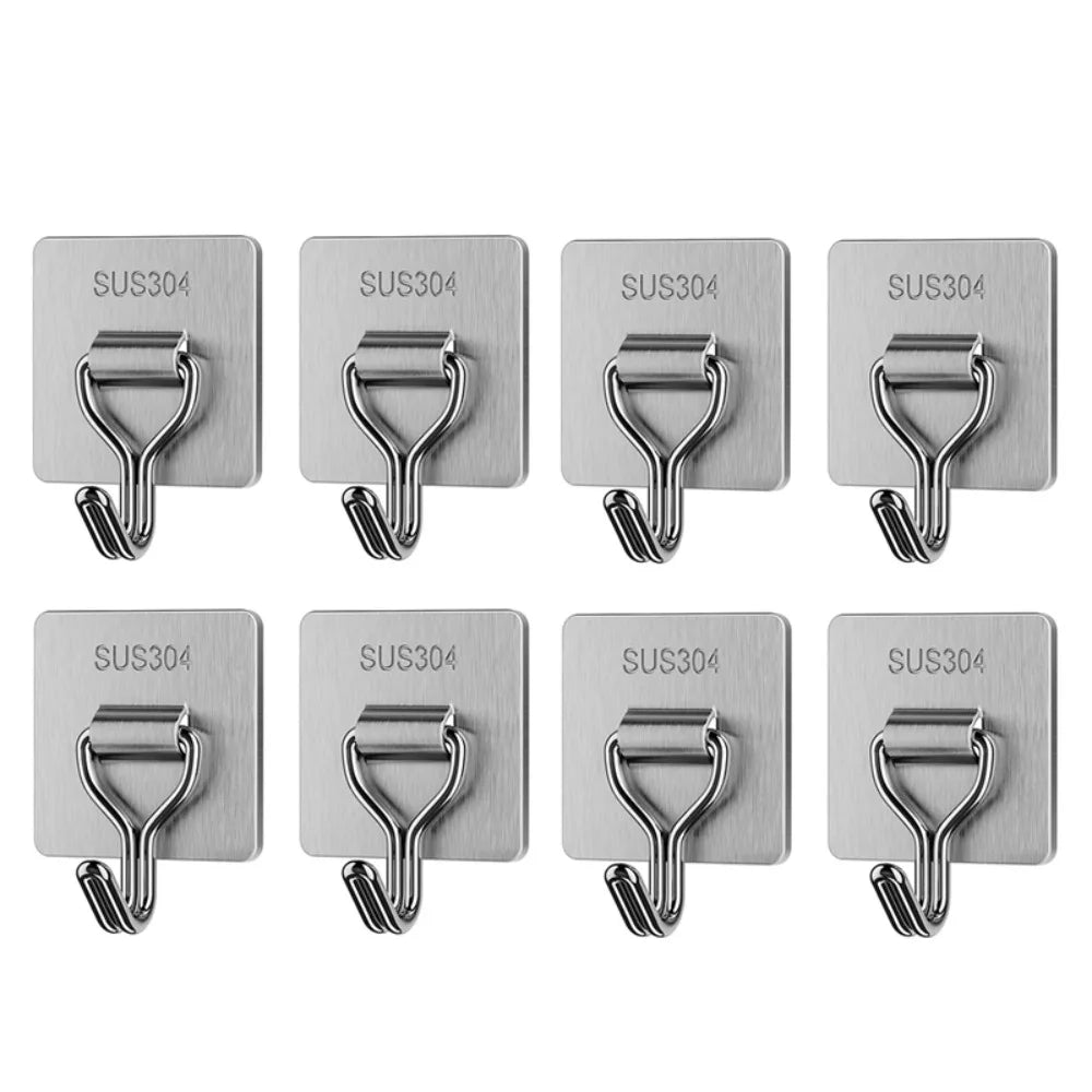 5/8PCS Bear Shape Self-adhesive Hook Stainless Steel No Punching Door Behind Hook Strong Load-bearing Sticky Hook Home Oasis Select Square-8PCS