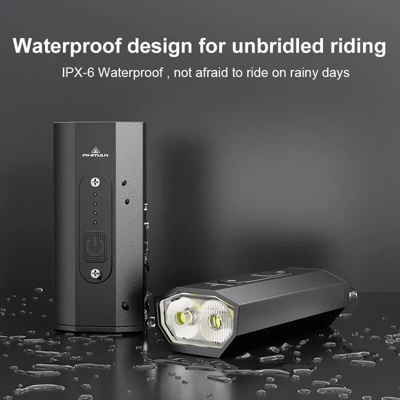 PHMAX Front Bicycle Light Led 2400mAh MTB Bicycle Headlight Aluminum Shell Rechargeable Bike Lamp with 6 Light Modes Oasis Select