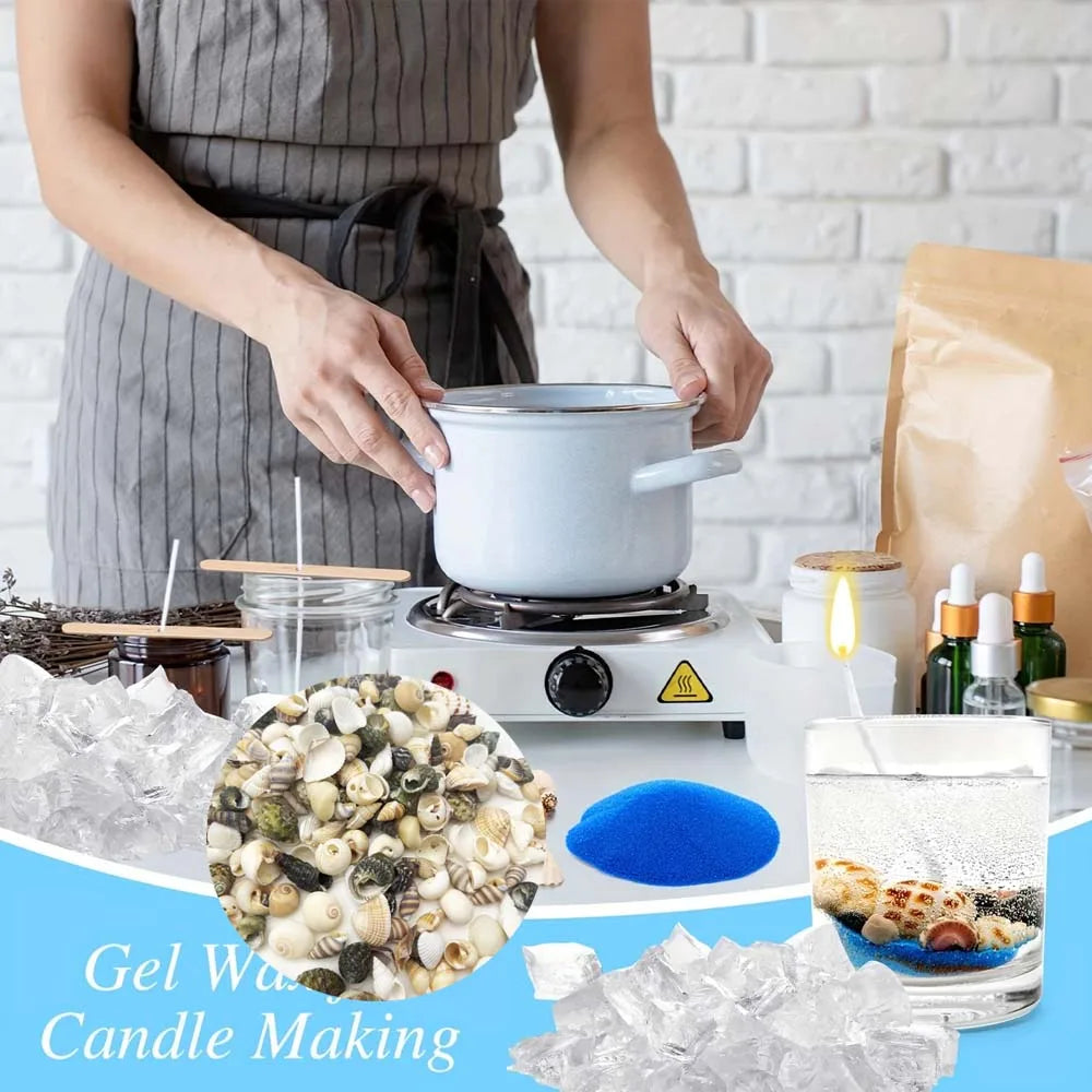 200/500g Gel Wax For Candle Making Set Jelly Wax Melts Clear Candle Wax With Seashells Candle Wick Wooden Candle Wick Making Set Oasis Select