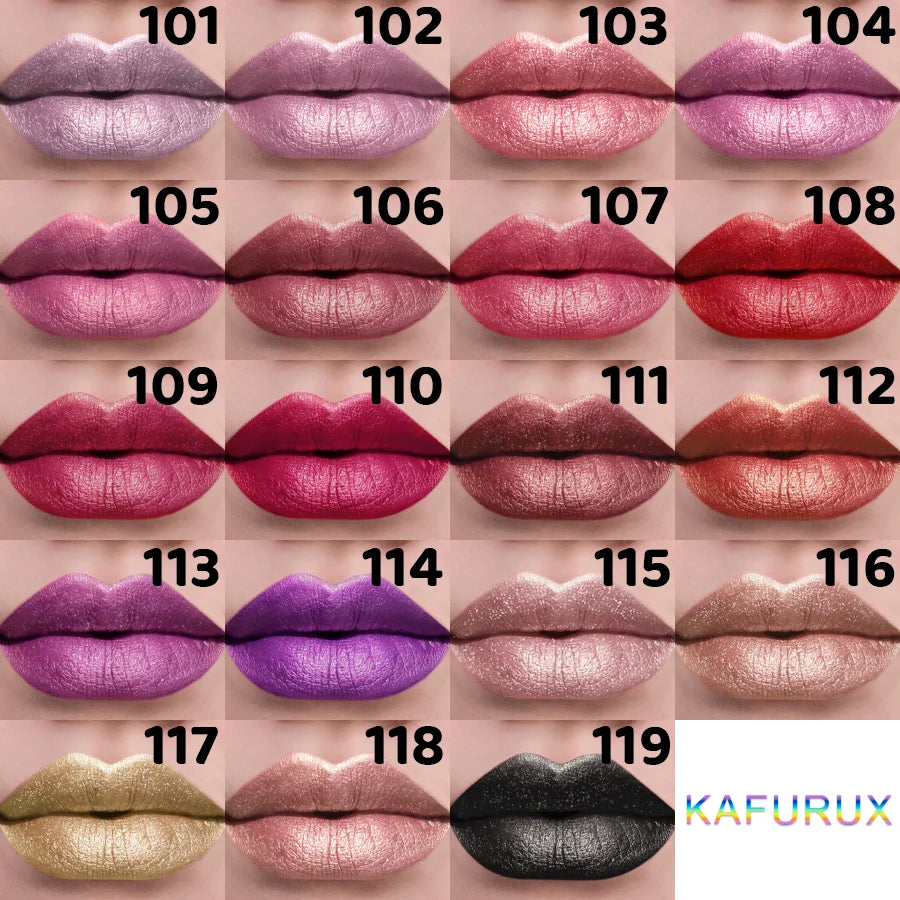 KAFURUX 21-Color Glitter Metallic Lipstick | Pearlescent Lip Tint