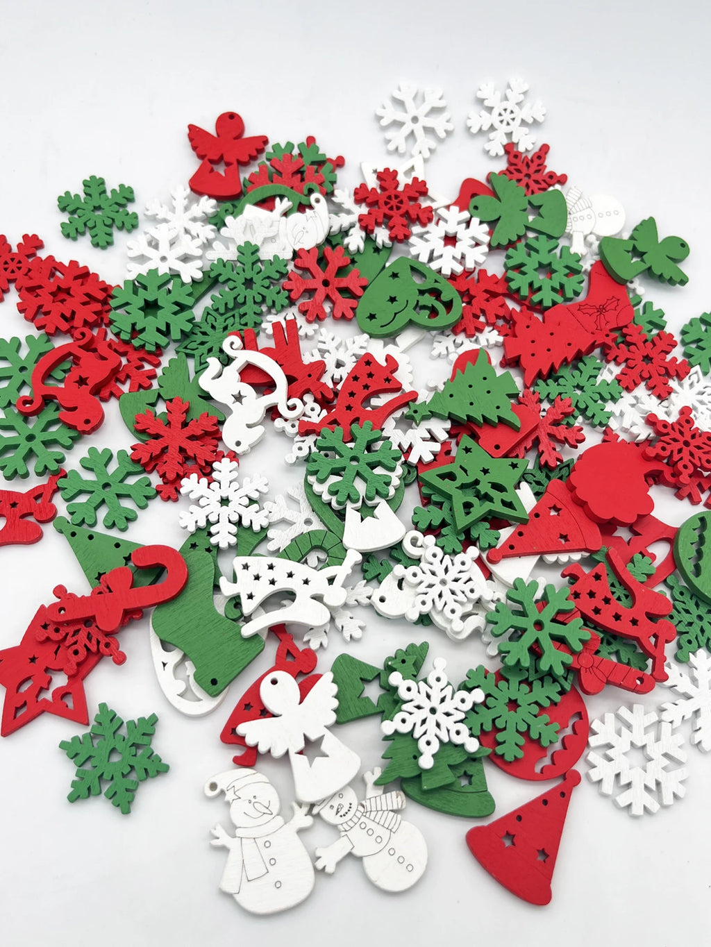 30 Pcs Christmas Wooden Ornaments – Santa, Snowflake & Tree DIY
