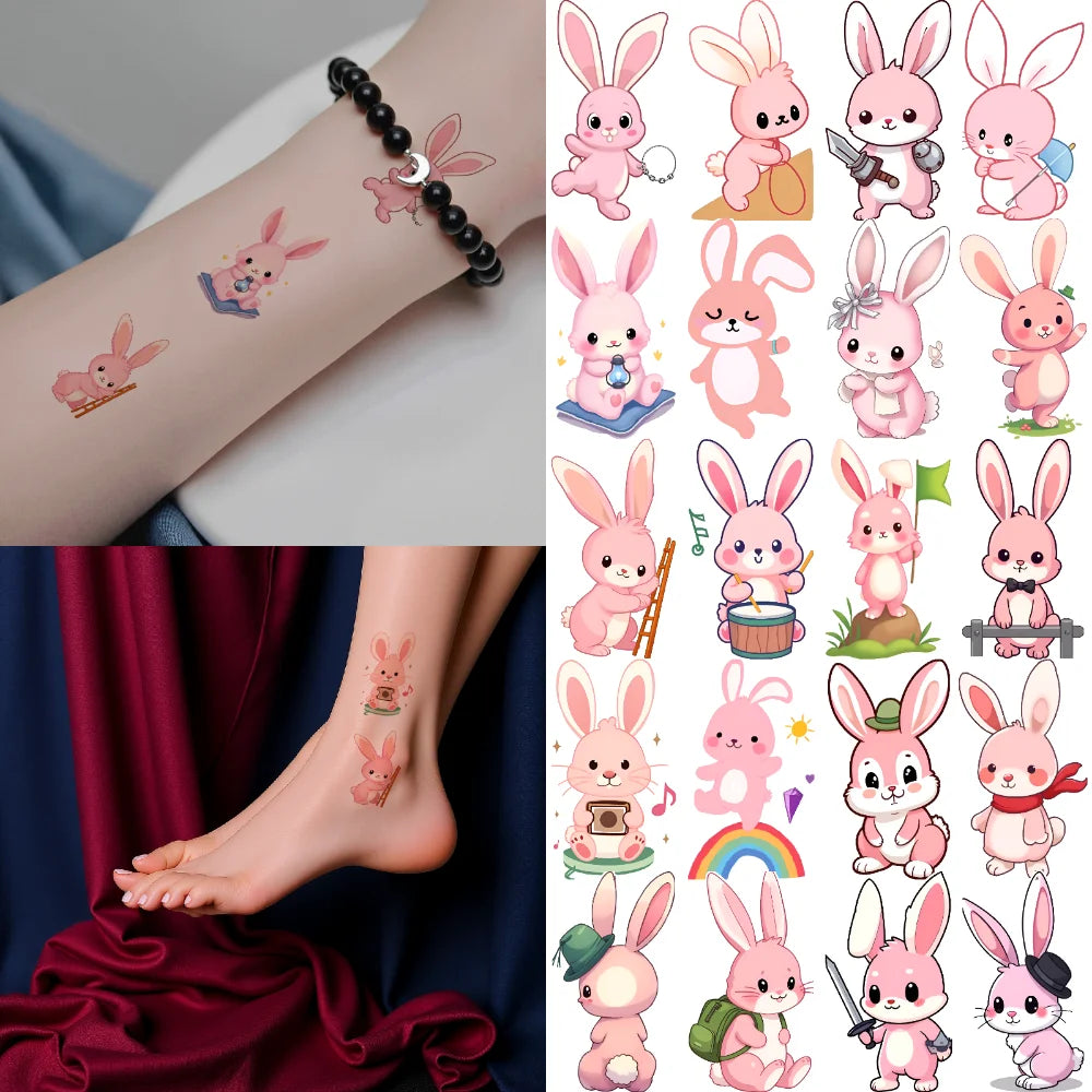 54-Piece Waterproof Temporary Tattoo Stickers – Cartoon Rabbit