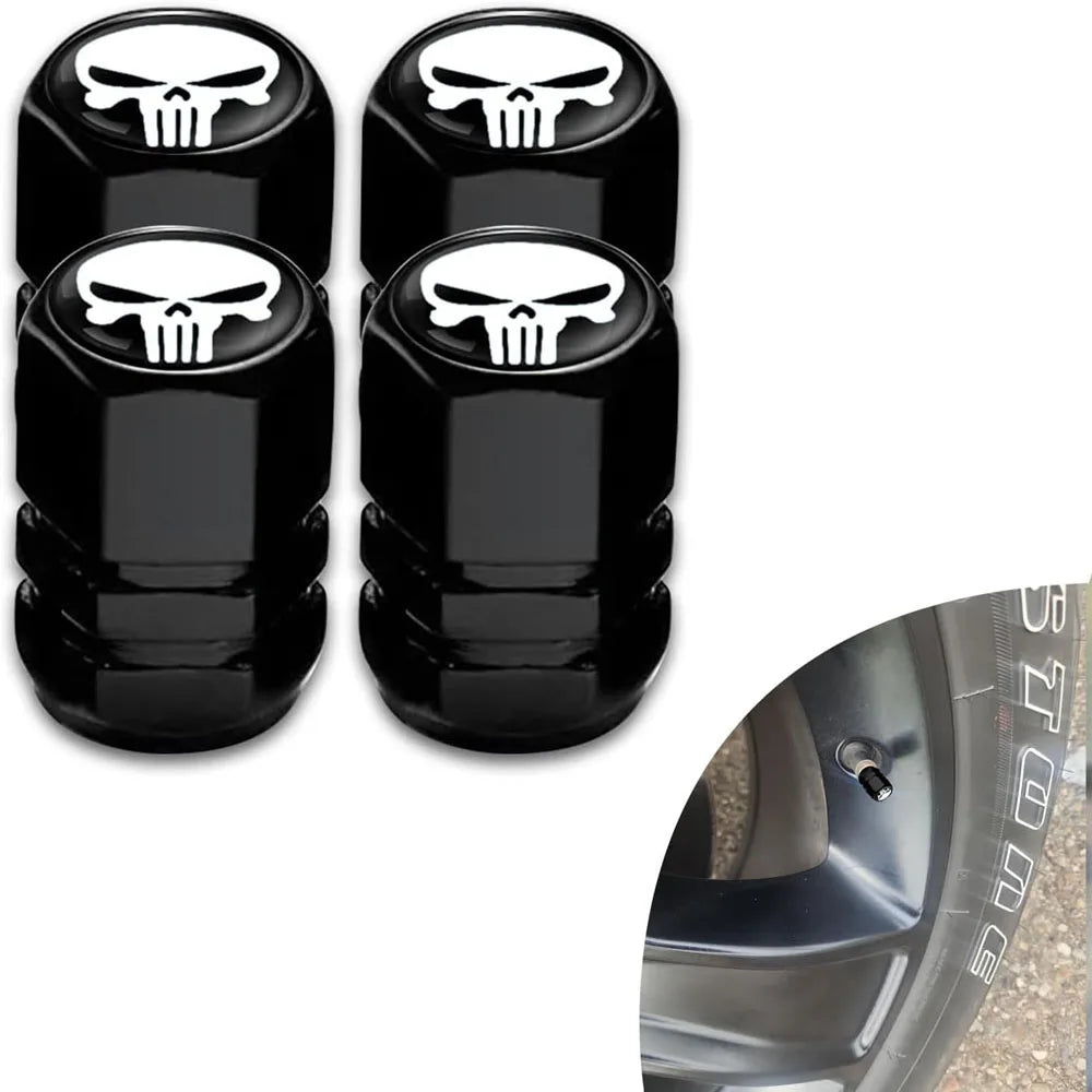 4 PCS Car Tire Valve Stem Caps, Air Caps Cover with Skull Pattern, Dust Proof Metal Valve Stem Covers Oasis Select