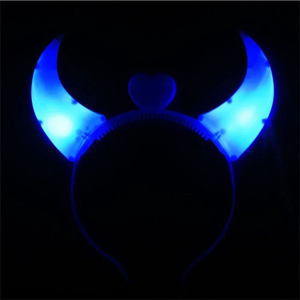 Halloween Decoration Devil Horn Luminous Hairhoop Led Hairband Flashing Glow Headress Light Up Hair Access Cosplay Glowing Prop Oasis Select Blue