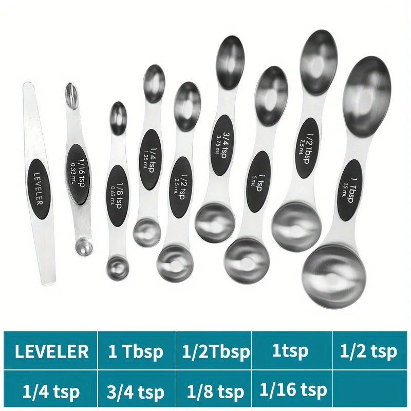 Stainless Steel Double Headed Measuring Spoon 9-piece Set with Magnetic Suction and Scale Measuring Spoon Baking Tool Oasis Select 9pcs