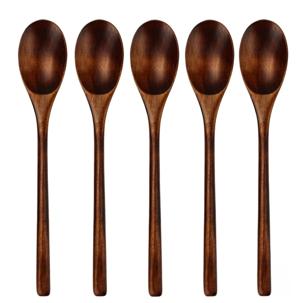 5 Pieces Wooden Spoon Soup Spoon and Fork Tableware Natural Ellipse Ladle Spoon Set Eco Friendly Products Spoons for Cooking Oasis Select