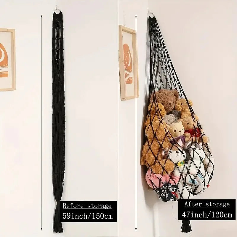 Large Capacity Plush Toy Hammock, Hanging Storage Net with Durable White Fabric for Stuffed Animal in Playroom Bedroom Decor Oasis Select black
