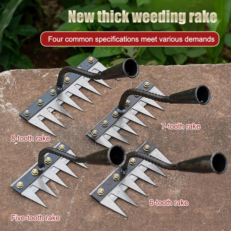 5/6/7/8 Teeth Carbon Steel Garden Hand Rake Agricultural Nail Harrow Detachable Multifunctional Farm Manganese Steel Metal Rake Oasis Select