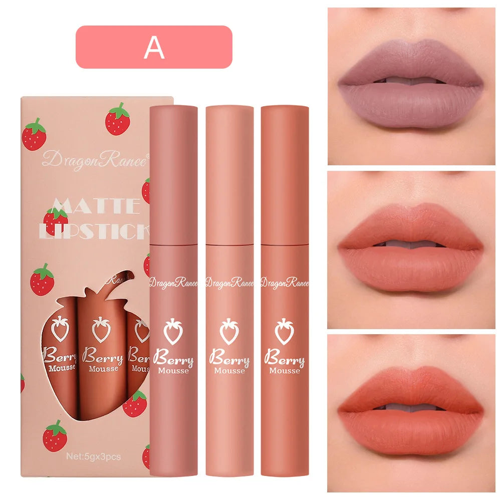 Dragon Ranee 3-Piece Velvet Matte Lip Gloss Set – Long-Lasting