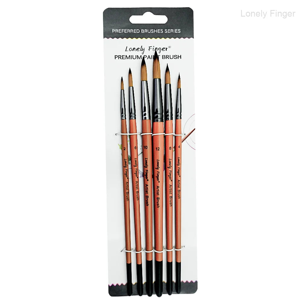 6pcs Paint Brushes Set for Acrylic Painting,Watercolor,Oil，Inks，Gouache，Crafts, Brush Tip Flat，Round, Angle，Filbert,Paint Oasis Select 6pcs Orange Round