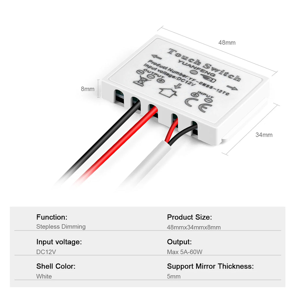 12V CCT Adjustable Stepless Dimming Touch Sensor Switch For Bathroom Mirror Backlight Decoration Mirror Lights LED Dimmer Switch Oasis Select