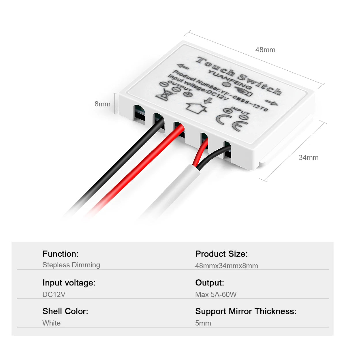 12V CCT Adjustable Stepless Dimming Touch Sensor Switch For Bathroom Mirror Backlight Decoration Mirror Lights LED Dimmer Switch Oasis Select