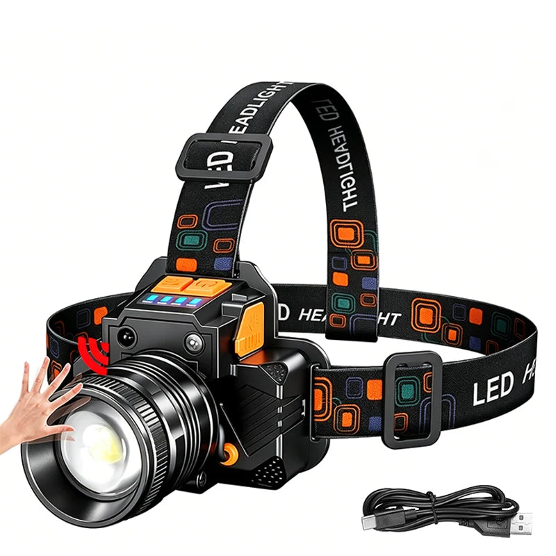 Rechargeable Zoomable LED Headlamp – Waterproof, 3 Modes, 800m