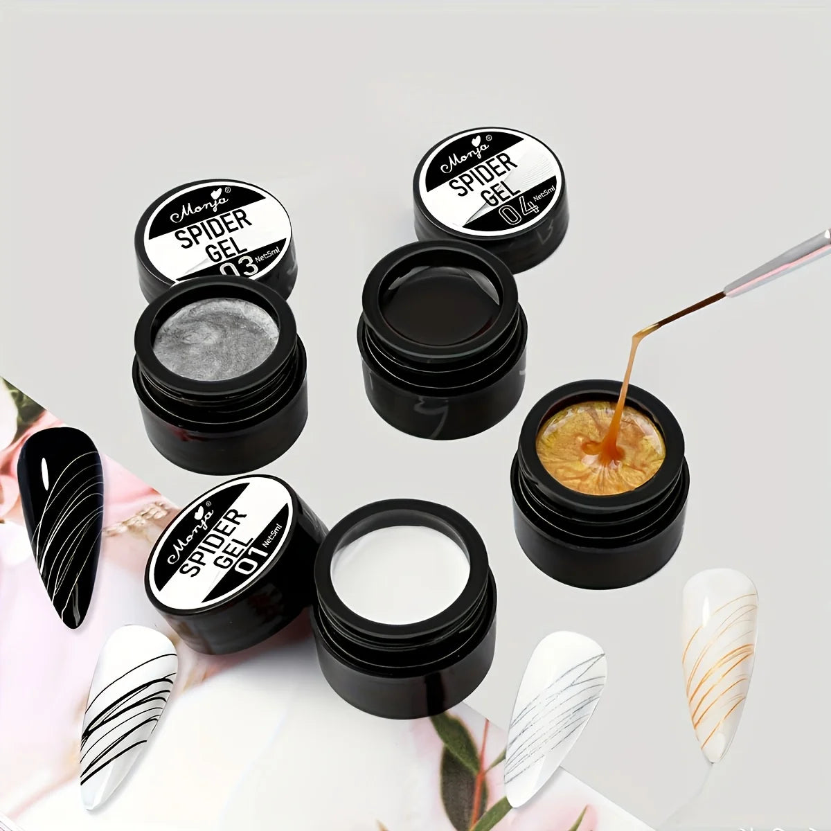 Nail Art Elastic Gel Polish for Carving and Painting Designs, 4 Colors Oasis Select