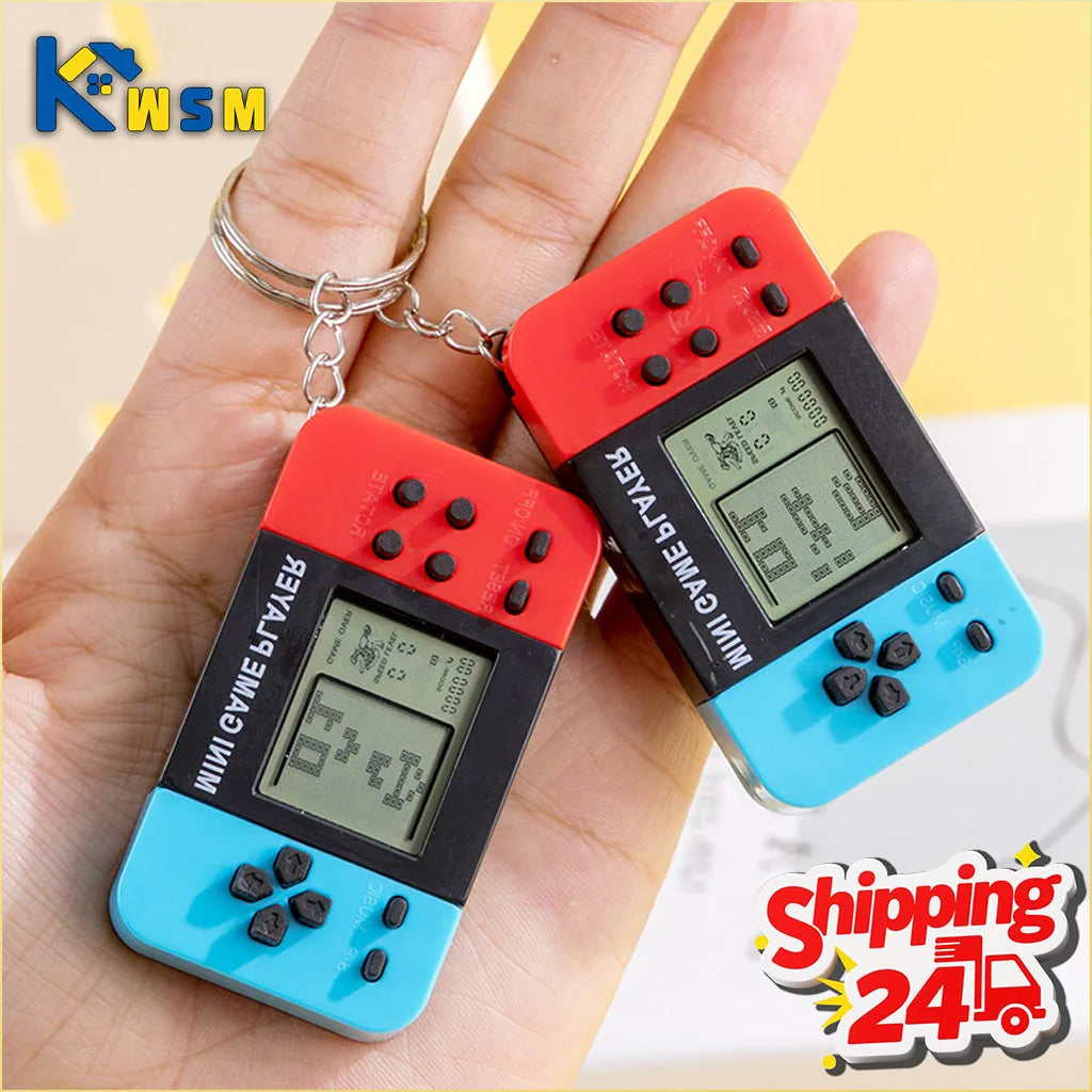Mini Retro Tetris Game Console Keychain Classic Handheld Video Game Player with Key Ring Portable Pocket Toy for Adults Kids Oasis Select