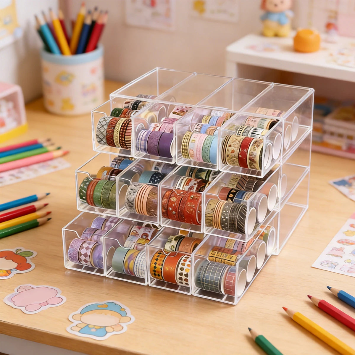 1pc Drawer Style Sticker Hand Account Countertop Storage Box Stackable Stationery Multifunctional Home Office Desk Organizerr Oasis Select