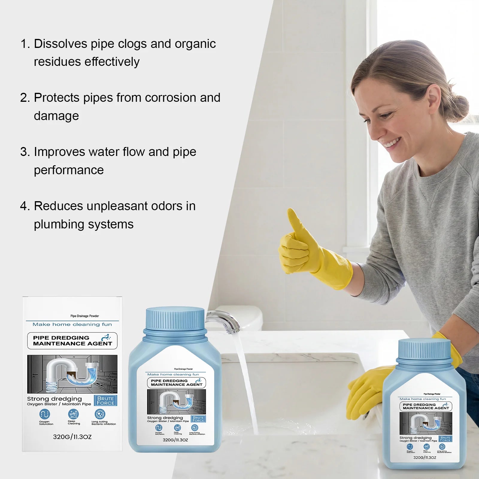 320g Drain Cleaner – Grease & Hair Clog Remover | Sink & Pipe Drain Cleaner Oasis Select