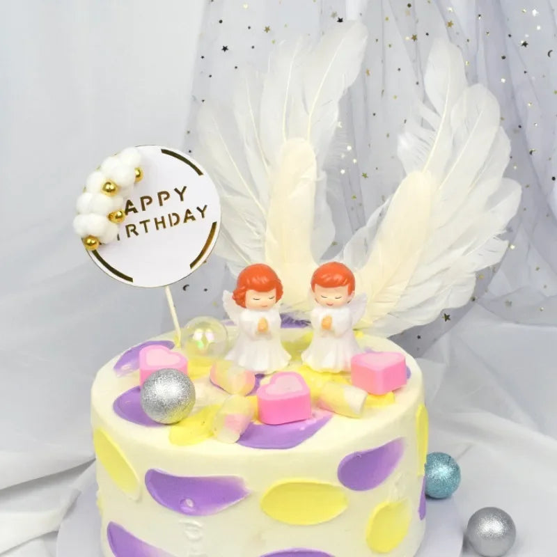 Mini Angel Cake Topper Romantic Garland Happy Birthday Children Ornaments Birthday Baby Shower Party Cake Wedding Decoration Oasis Select