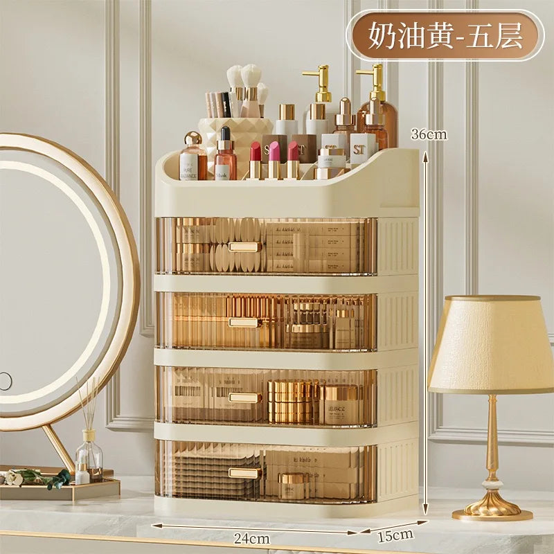 Cosmetic storage box with drawers, plastic dressing table storage cabinet, transparent desktop organiser Oasis Select Beige 5 layers