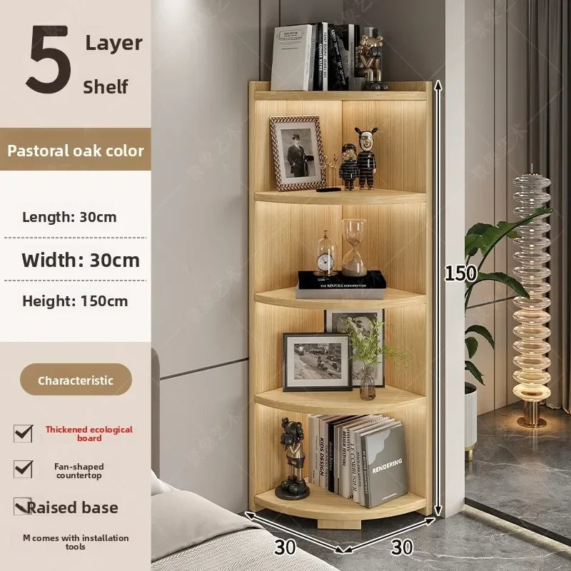 Multi-functional Household Goods Corner Cabinet Multi-layer Floor Storage Display Cabinet Fan Shelf Small Solid Wood Bookshelf Oasis Select 5-TYXM-30x150
