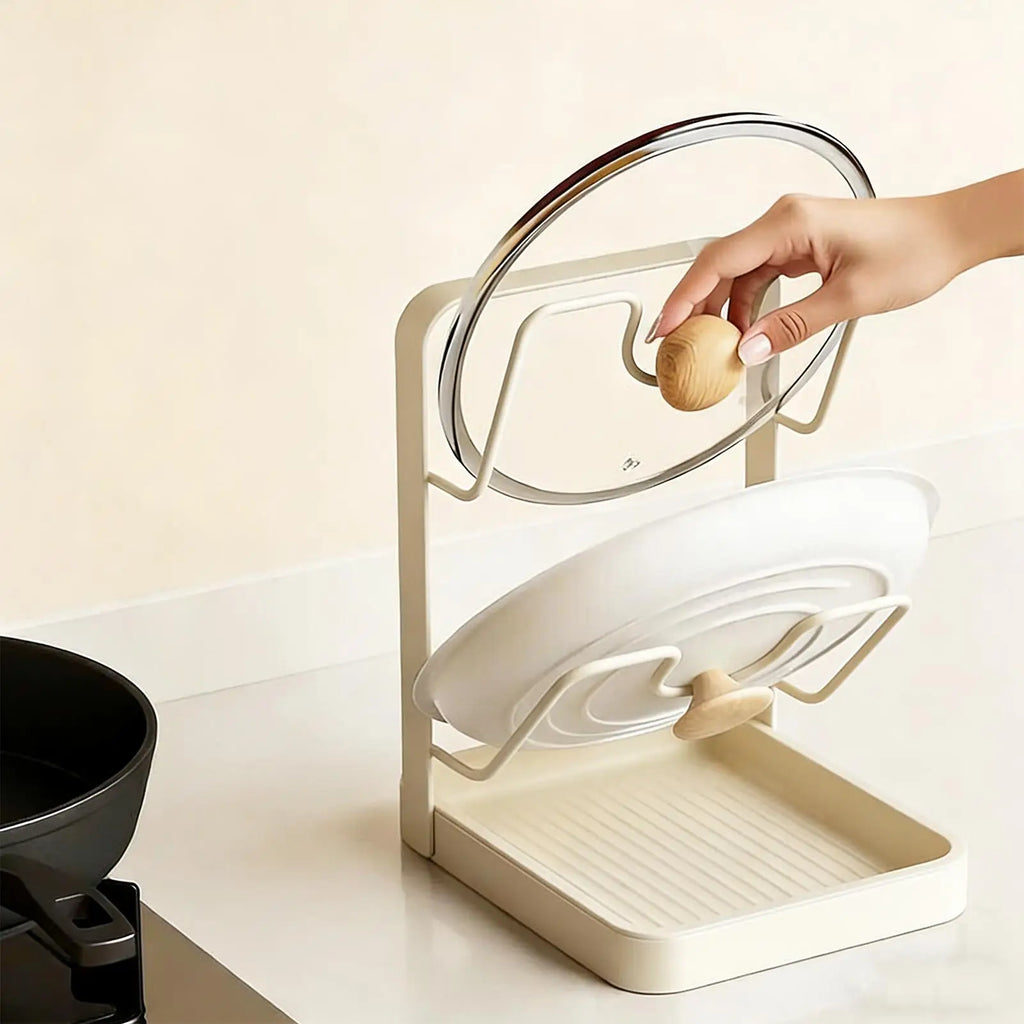 Pot Lid Organizer Anti-Slip Kitchen Storage Stand Kitchen Lid Rack for Pot Pan for Ladle Spatula Spoon Plate Dish Cabinet Oasis Select