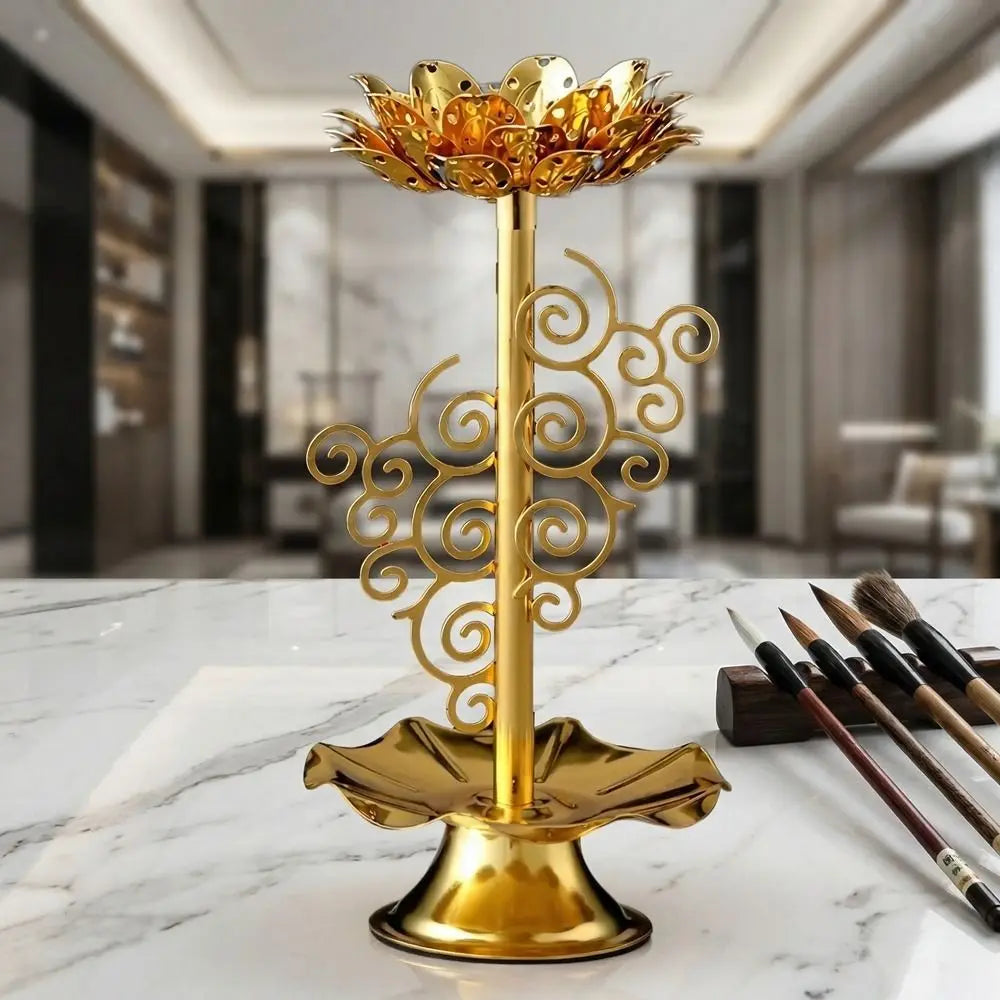 Retro Lotus Tealight Holder | Gold Alloy Metal Candlestick