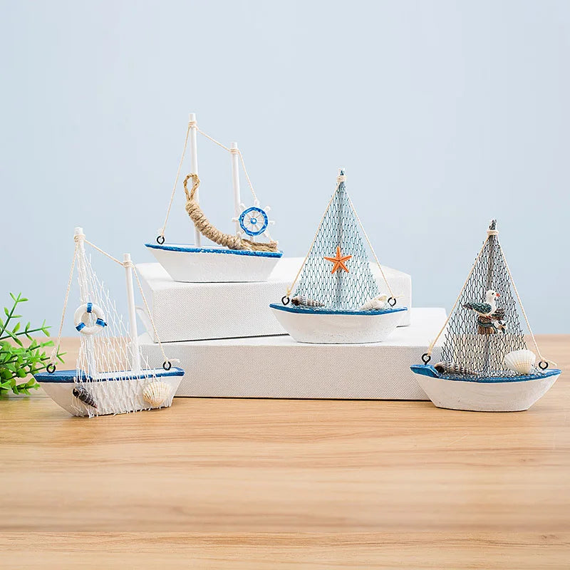1pcs Mediterranean Style Sailboat Model Handmade Creative Home Decor Ornament for Living Room & Desktop Decoration Oasis Select