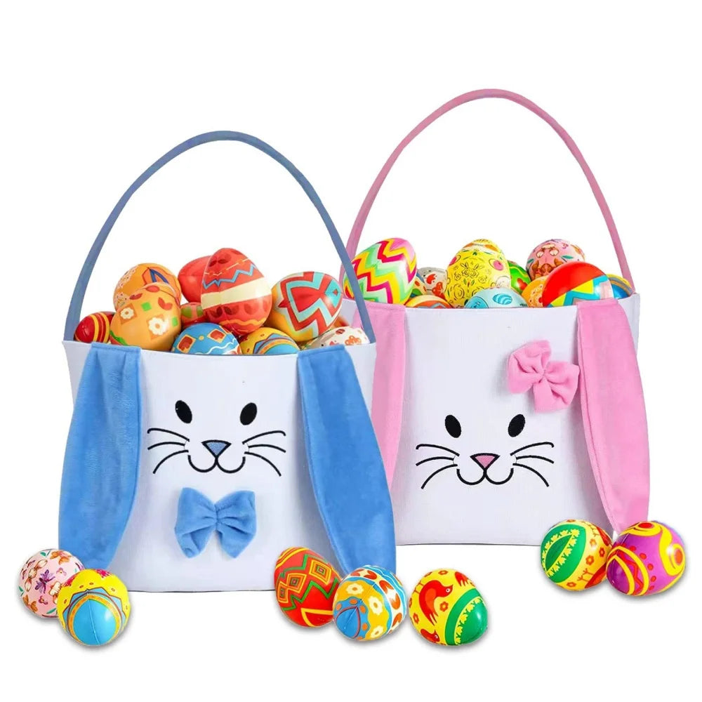 Cute Plush Easter Basket Rabbit Ear Candy Bag with Handle Bunny Storage Bucket Easter Egg Decorations Handbag Gift Bag Oasis Select