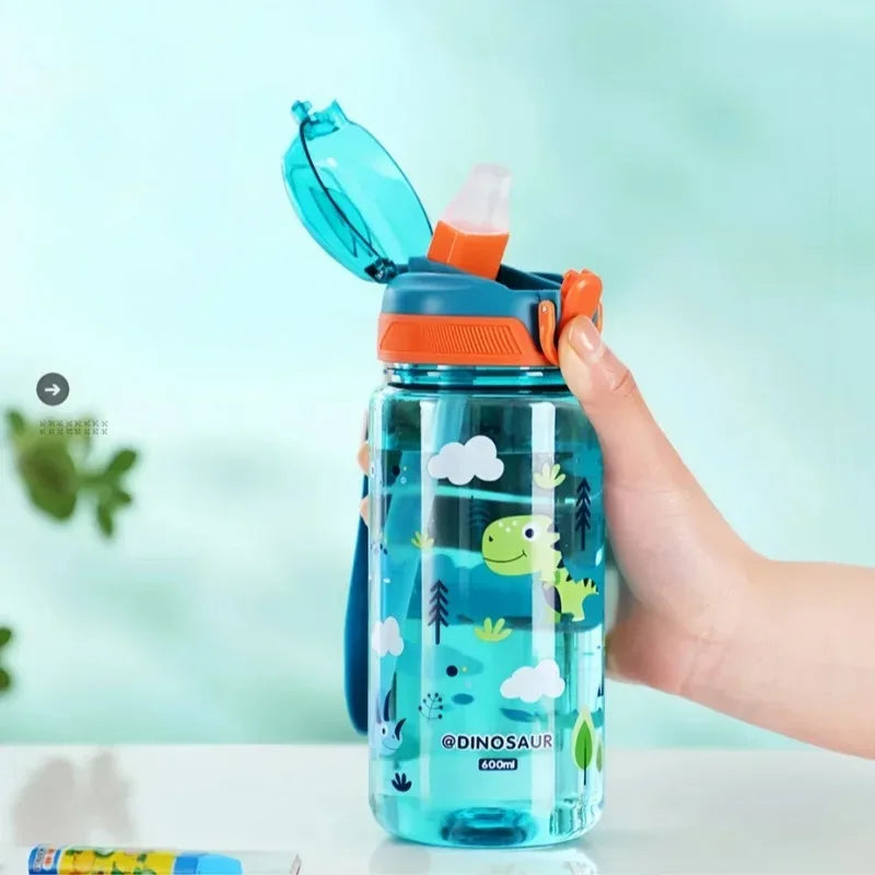 1pcs Kids Cartoon Water Bottle Leak-Proof BPA-Free Tritan Bottle with Straw & Strap for School & Outdoor Activities Oasis Select