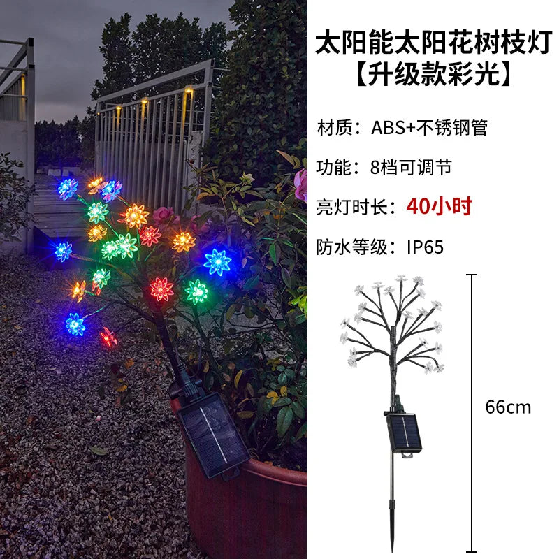 LED Solar Waterproof Cherry Blossom Branch Lamp, Firefly Garden Outdoor Lawn Ground Insert Lamp Oasis Select Color sunflower 5W