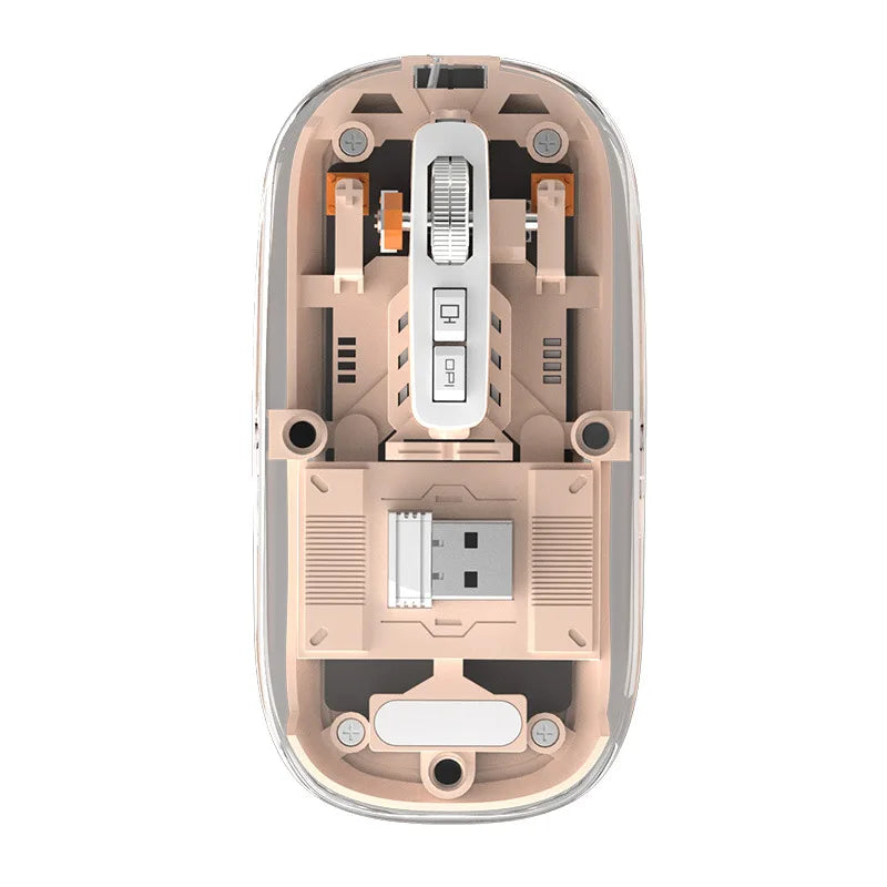 3 Modes Wireless Bluetooth Transparent Gaming Mouse DPI Adjustable Rechargeable Battery Display Silent Mice for PC ipad Laptop Oasis Select Pink