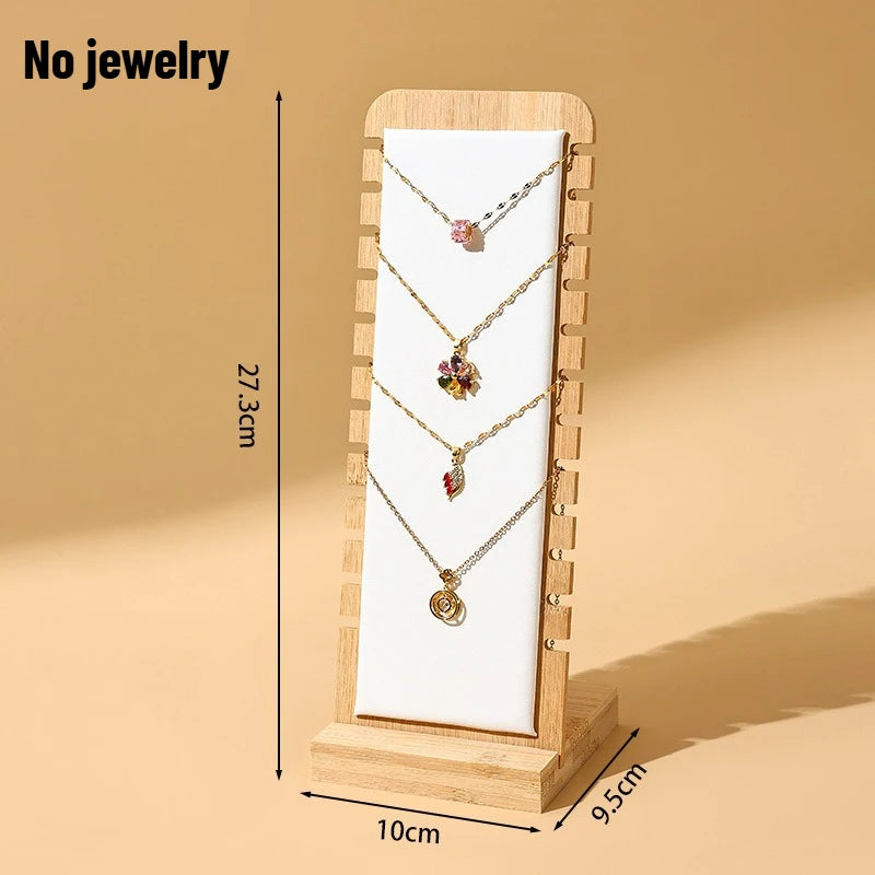 1pcs Jewelry Display Rack Necklace Hanging Bamboo and Wood Jewelry Bracelet Storage Rack Sweater Chain Storage Oasis Select White