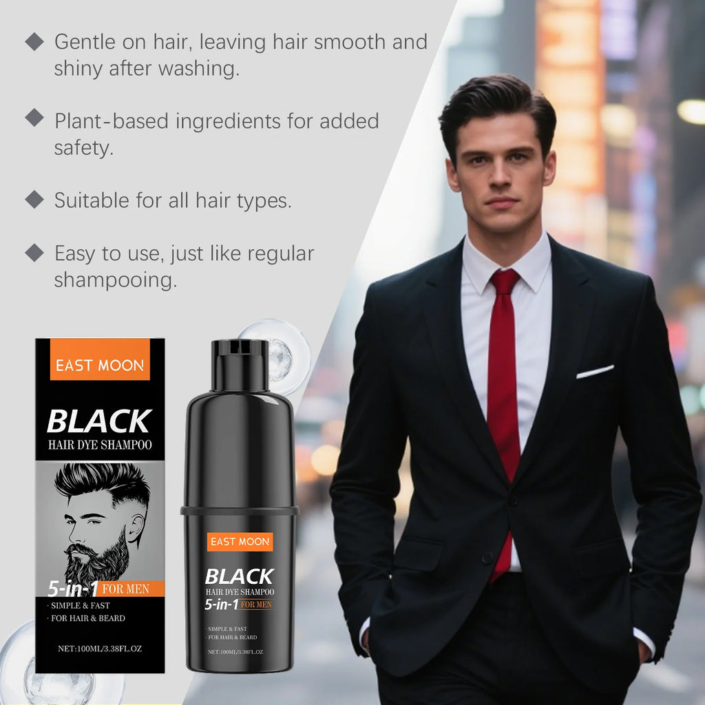 East Moon Black Men's Hair Shampoo – Gray Coverage & Shine Hair Color Shampoo Oasis Select
