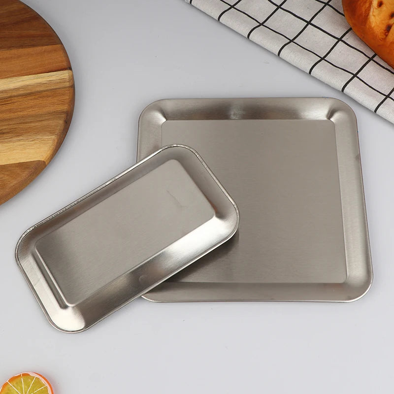Luxury Square Rectangular Stainless Steel Serving Tray Cafe Cake Dessert Plate Storage Trays Home Kitchen Storage Table Dish Oasis Select